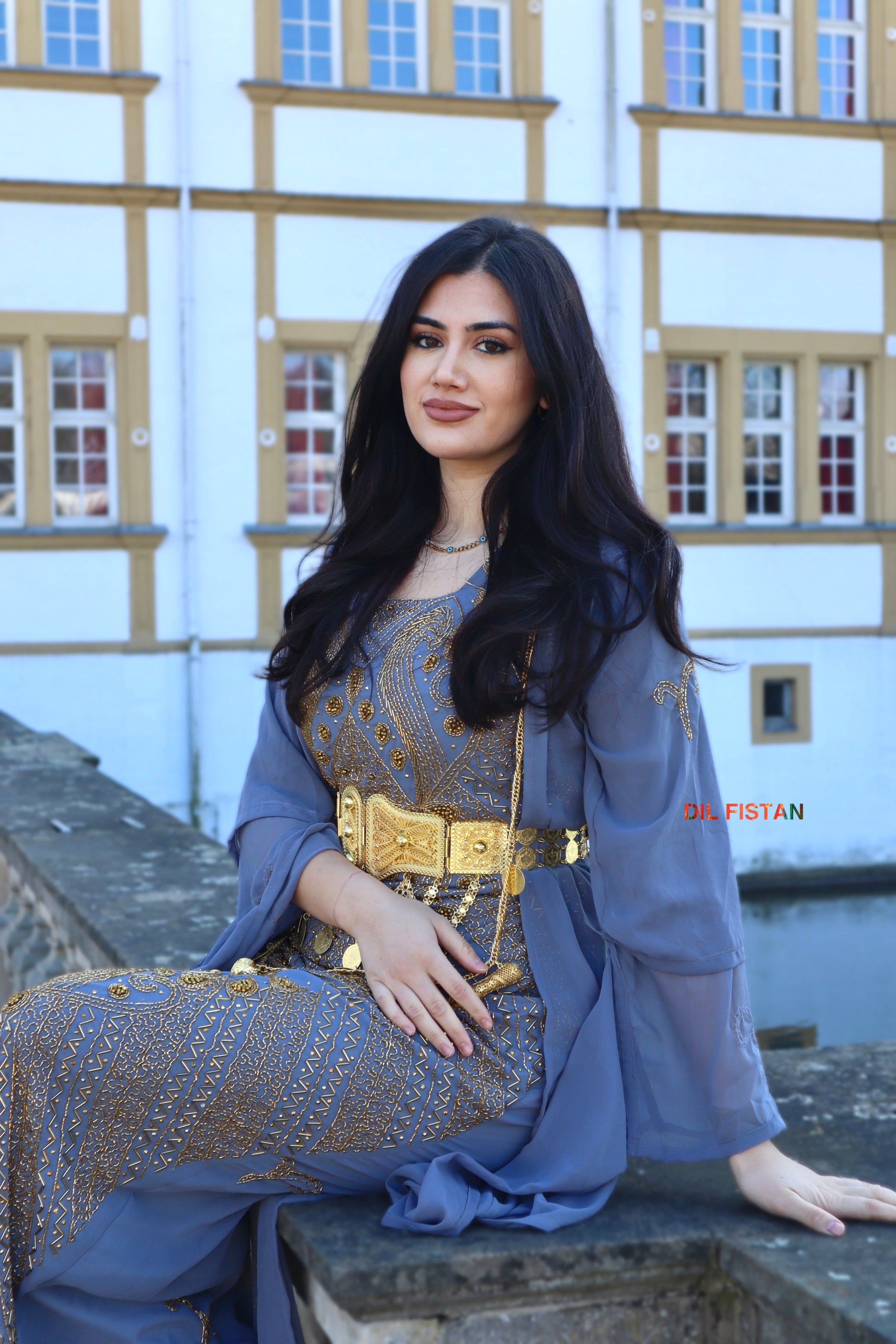 blue kurdish dress Kurdish Kaftan Royal Blue Cultural Dress